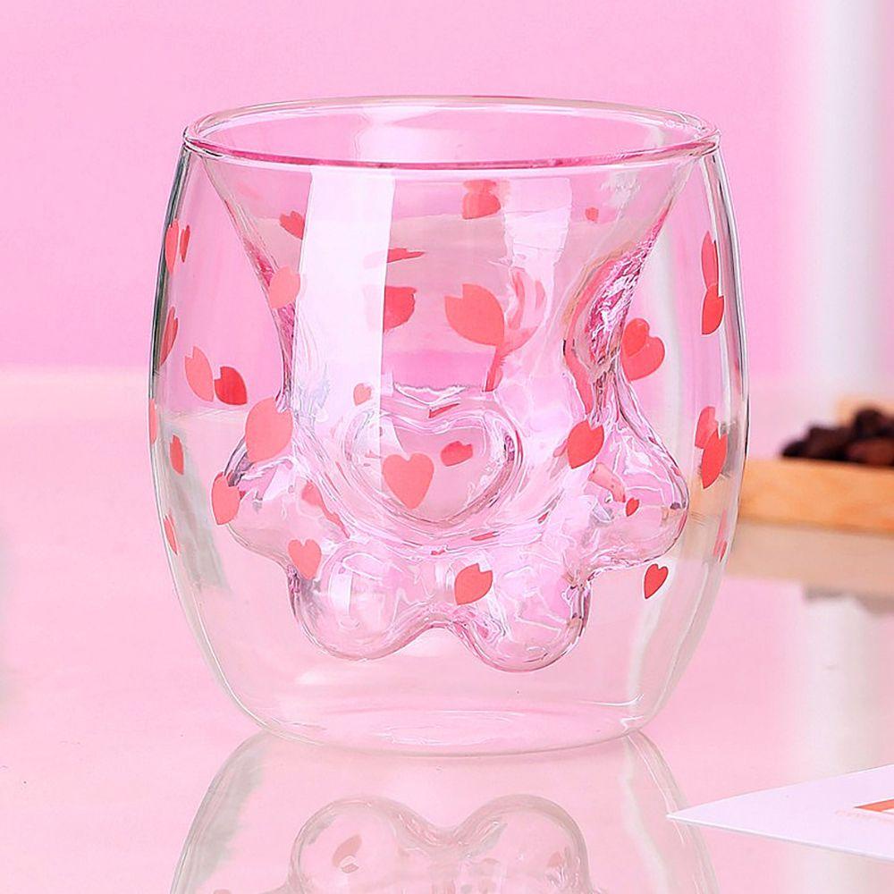 Cốc Thủy Tinh Hai Lớp Chịu Nhiệt In Họa Tiết Hoa Anh Đào Dễ Thương Chất Lượng Cao
