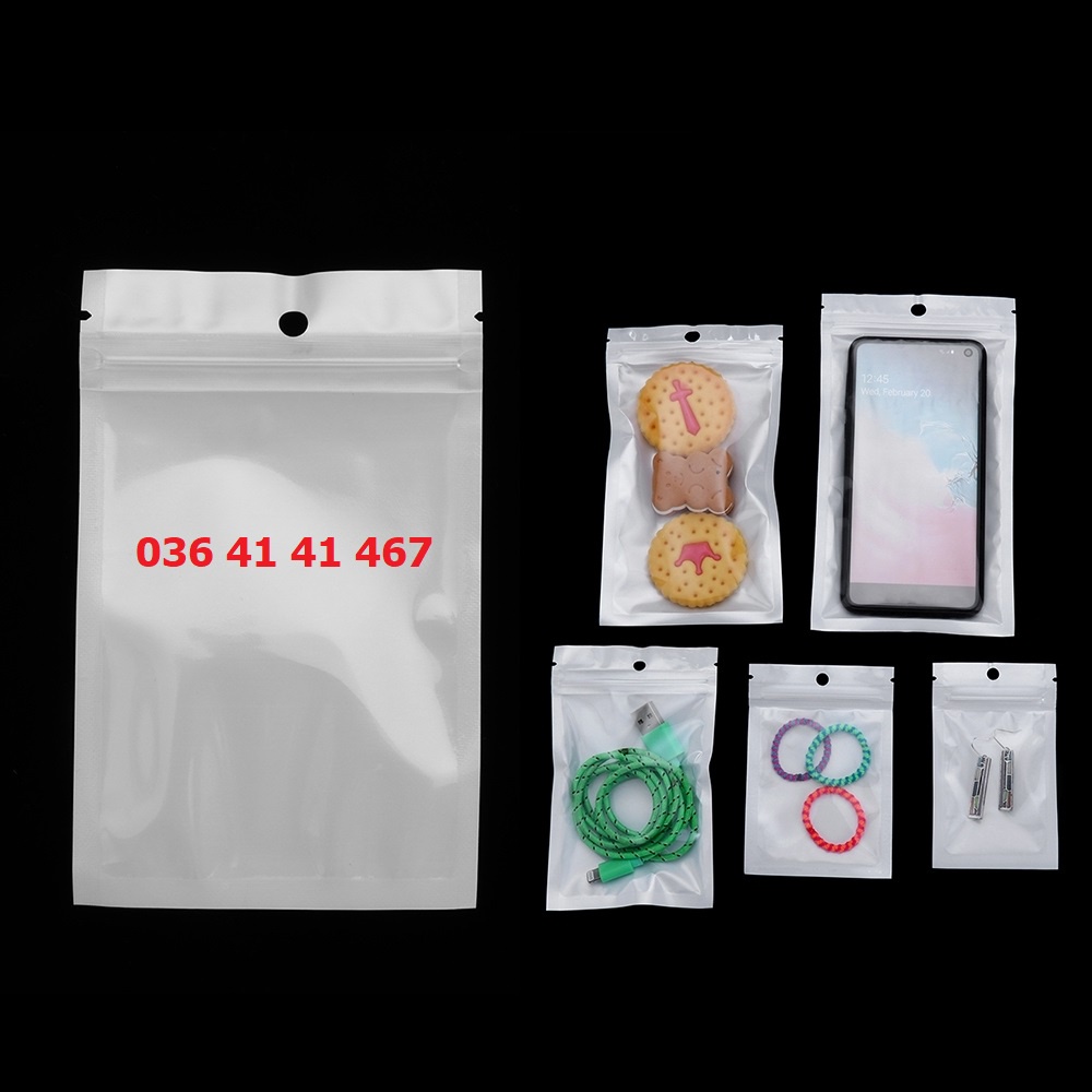 [Giá Xưởng] Combo 100 Túi ZIP khóa có lỗ treo có đục lỗ mặt trong mặt trắng sữa đựng đồ trưng bày hàng hóa