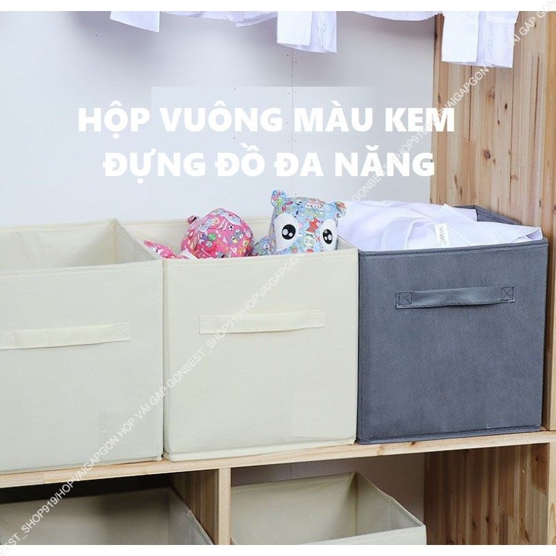 Hộp Vải Đựng Tài Liệu Hồ Sơ Văn Phòng Thùng Đựng Đồ Đa Năng Hình Vuông Gấp Gọn Có TAG Ghi Chú Và Quai Xách Bằng Vải Sịn