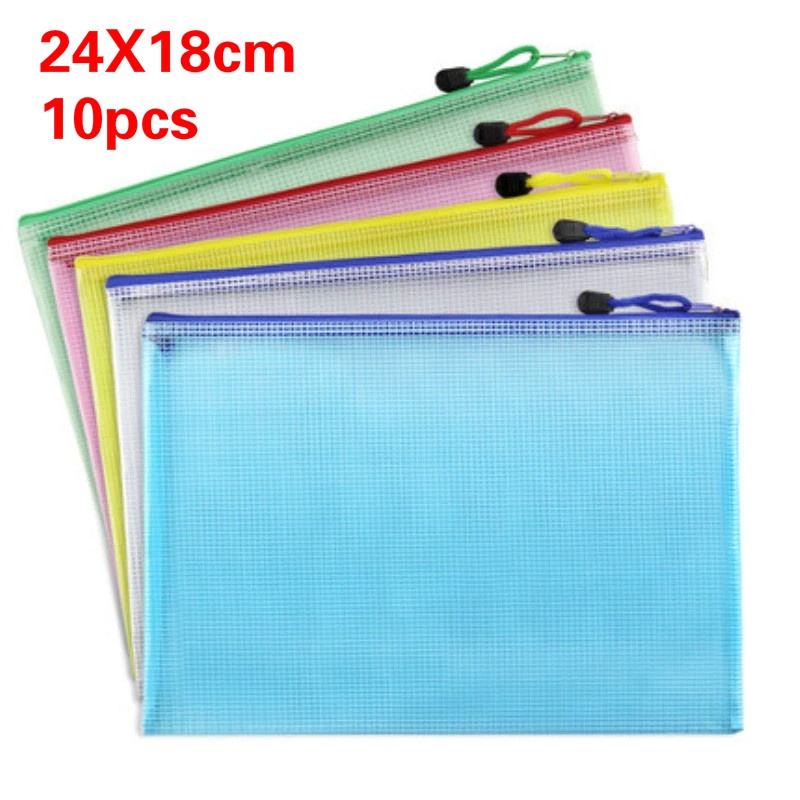 Set 10 Túi Khóa Kéo Đựng Tài Liệu Cỡ A5 Bằng Nhựa Pvc Chống Thấm Nước Tiện Dụng