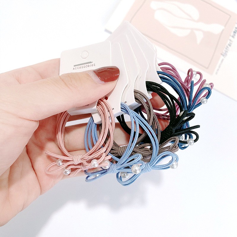 SET 2 CÁI ĐỒ CỘT TÓC NƠ KÈM HẠT CHÂU XINH SẮN CHO NỮ