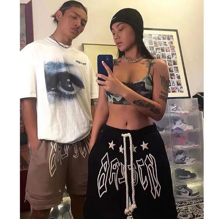 Quần Short ống rộng Thể Thao Hồng Họa Tiết Ngôi Sao Phong Cách Hip Hop Thời Trang Cho Nam Nữ quần đùi