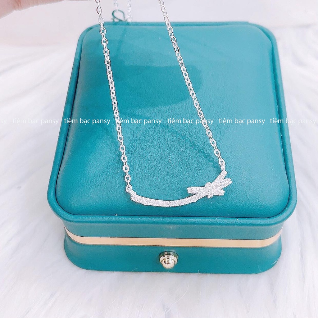 Vòng cổ bạc nữ PANSY hình nơ thắt sang chảnh, dây chuyền bạc 925 mặt cười Smile phối nơ thật thời trang