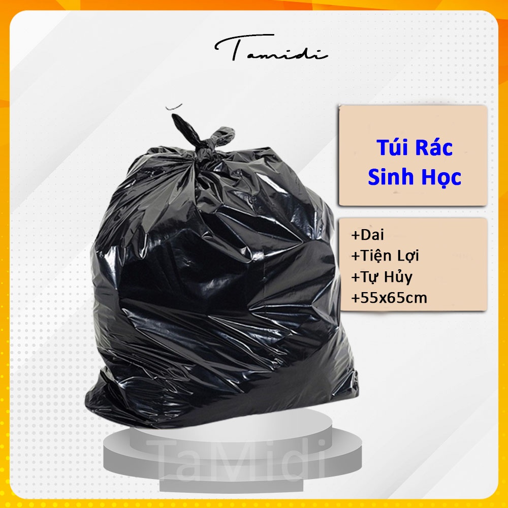 3 cuộn (1kg) túi đựng rác đen, bao rác tự phân hủy sinh học-TaMidi
