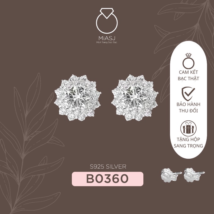 Bông khuyên tai nữ Bạc Ý S925 đá Cz cao cấp B0360 | Mi.A Trang sức bạc