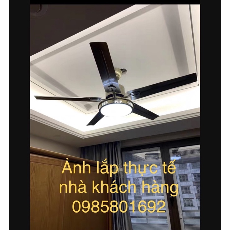 Quạt trần đèn 6 số chao hoa văn xám  lõi đồng hàng cao cấp