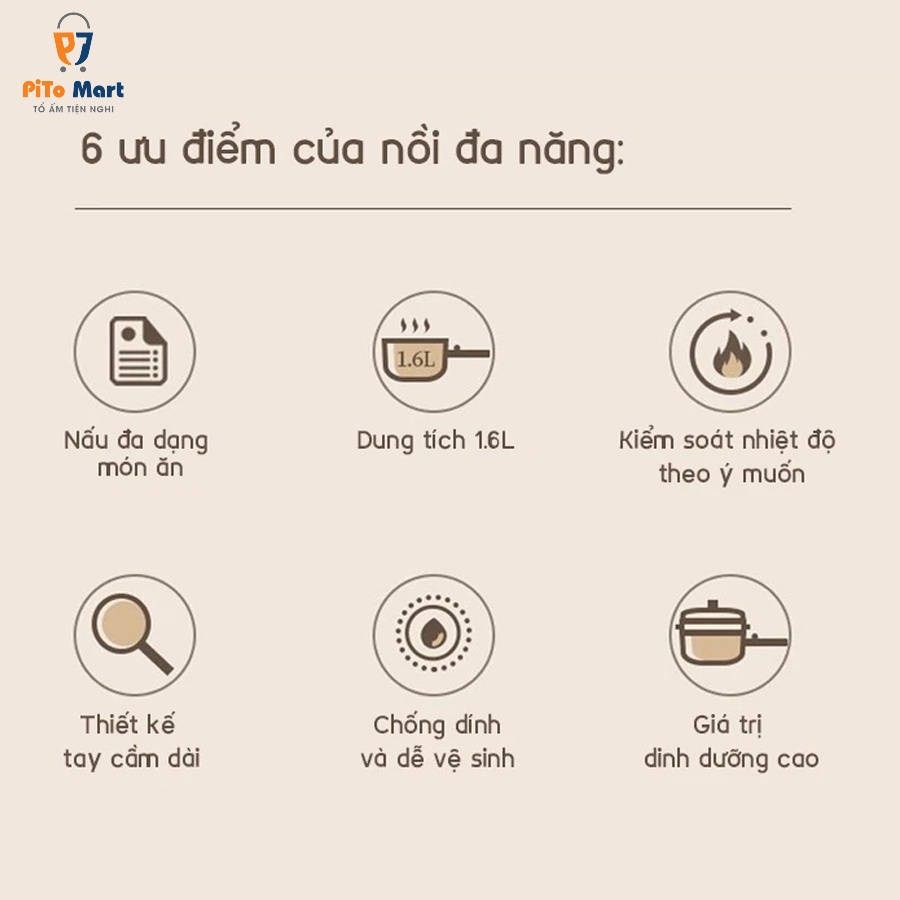 Nồi điện đa năng mini Bear DRG-P16M2 1.6L chống dính kèm khay hấp 1.2L hàng chính hãng - bảo hành 18 tháng