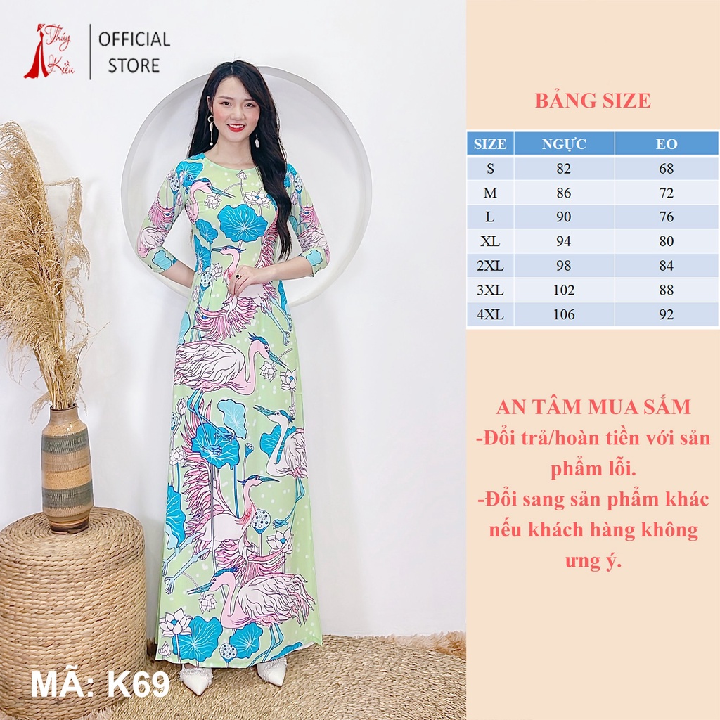 Áo dài nữ truyền thống thiết kế may sẵn tết cách tân nền xanh hồng hạc K69 Thúy Kiều mềm mại co giãn áo dài giá rẻ