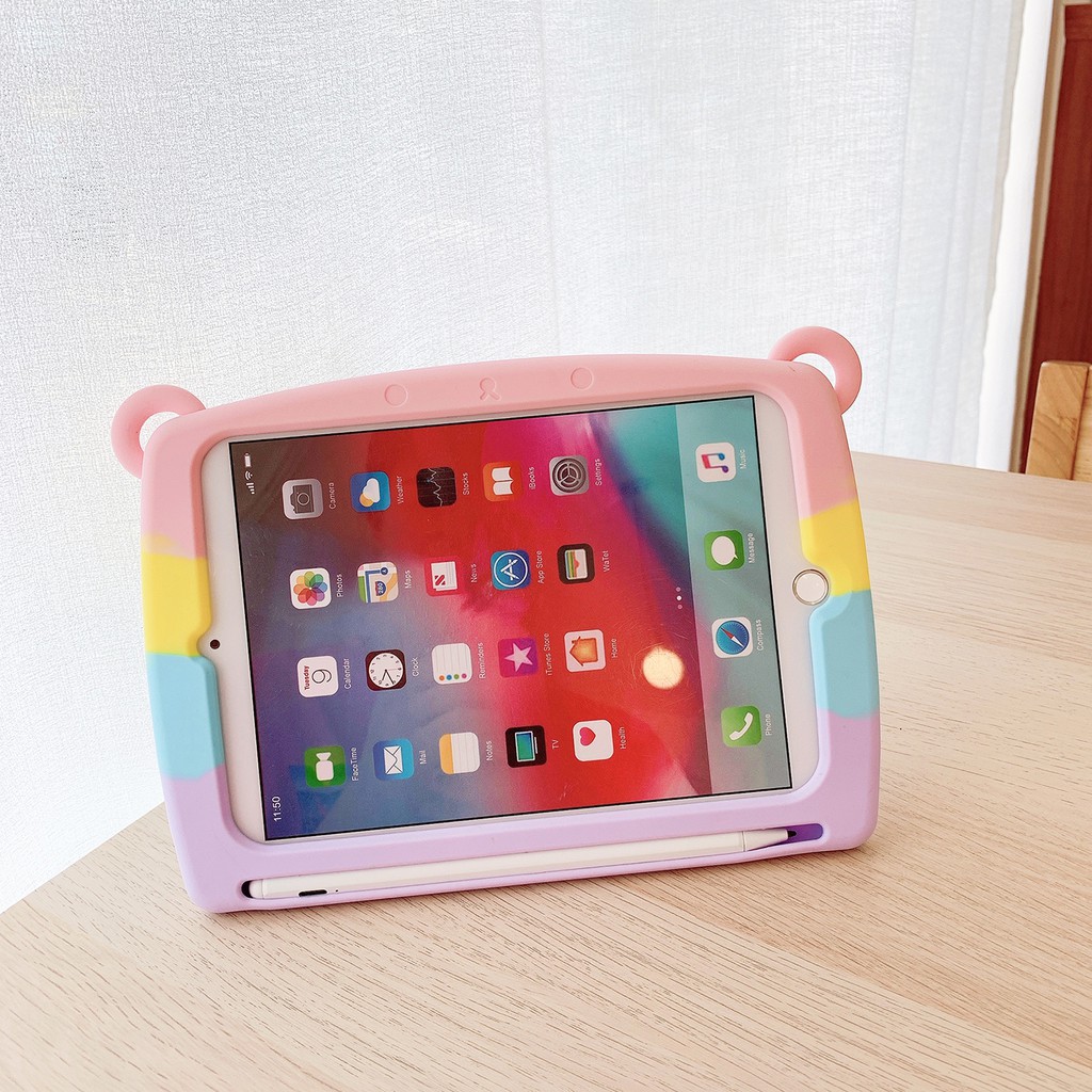 Ốp Máy Tính Bảng Silicon Mềm Hình Gấu Và Cầu Vồng Cho ipad234 2019pro/2020/2018/2017/mini12345/air12