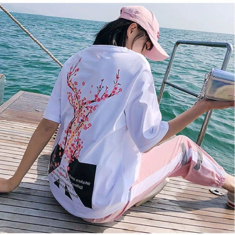 Set Đồ Thể Thao Gồm Áo Tay Ngắn Dáng Rộng + Quần Dài Có Size Lớn 100kg Dành Cho Nữ