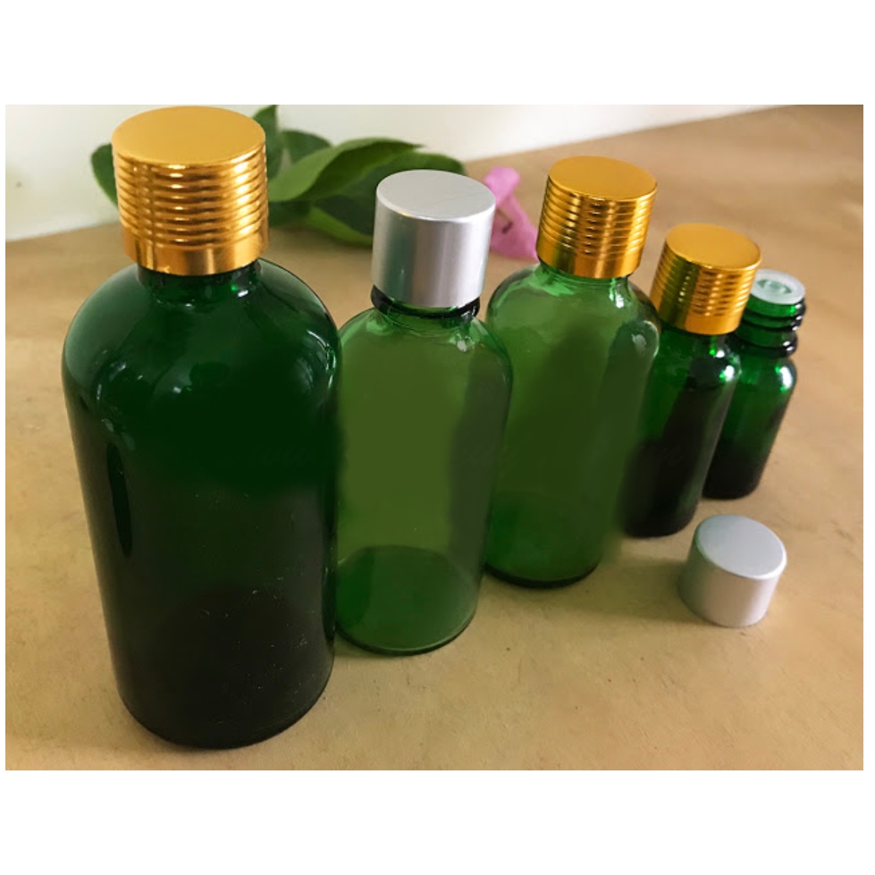 Lọ đựng tinh dầu thủy tinh màu xanh nắp nhôm vàng 5ml/10ml/15ml/20ml/30ml/50ml/100ml [Giá sỉ/lẻ]