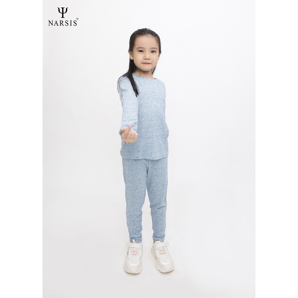 Bộ thu đông bé gái Narsis KM0035 màu xanh nhạt phẩy đen chất Cotton