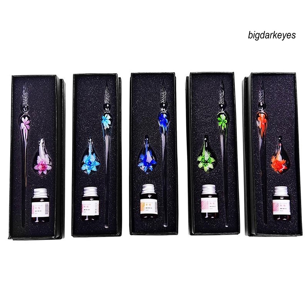 1 Set Bút Viết Thủy Tinh Trong Suốt Trang Trí Hoa Xinh Xắn
