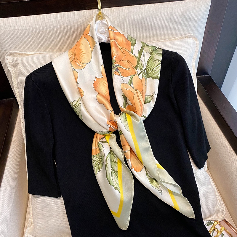 Khăn Choàng Vuông 90cm Chất Liệu Lụa satin In Họa Tiết Thời Trang Cho Nữ