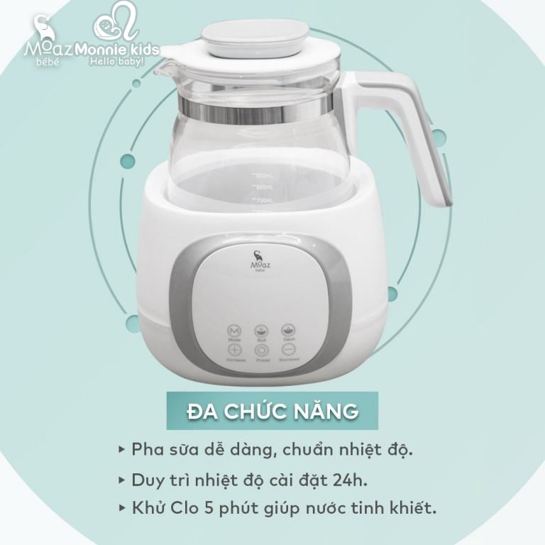 Bình đun nước siêu tốc giữ nhiệt Moaz Bebe MB012 pha sữa, trà và cafe dung tích 1 lít