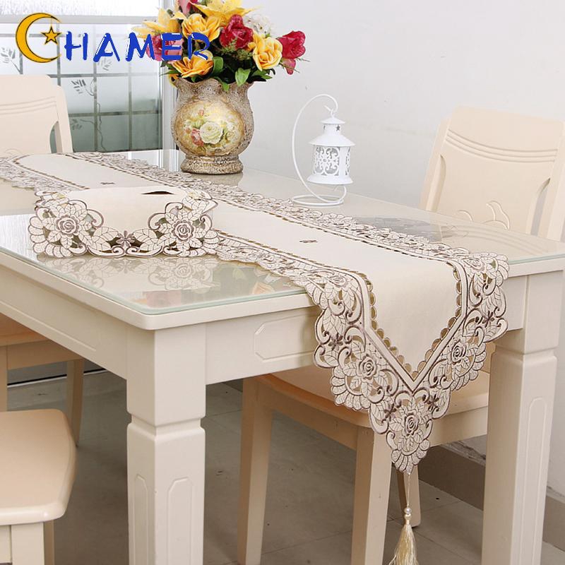 Table Runner Rustic Style Waterproof Home Kitchen Dining Banquet Wedding Party Polyester Embroidered Tablecloth