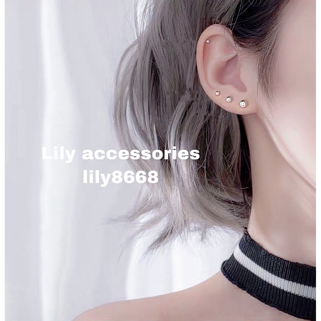 Khuyên tai titan bi tròn màu bạc không gỉ không đen không dị ứng nam nữ unisex