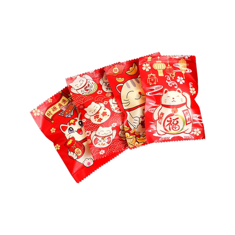 Set 100 túi đựng bánh in hình mèo may mắn và hoa tuyết phong cách Trung Hoa