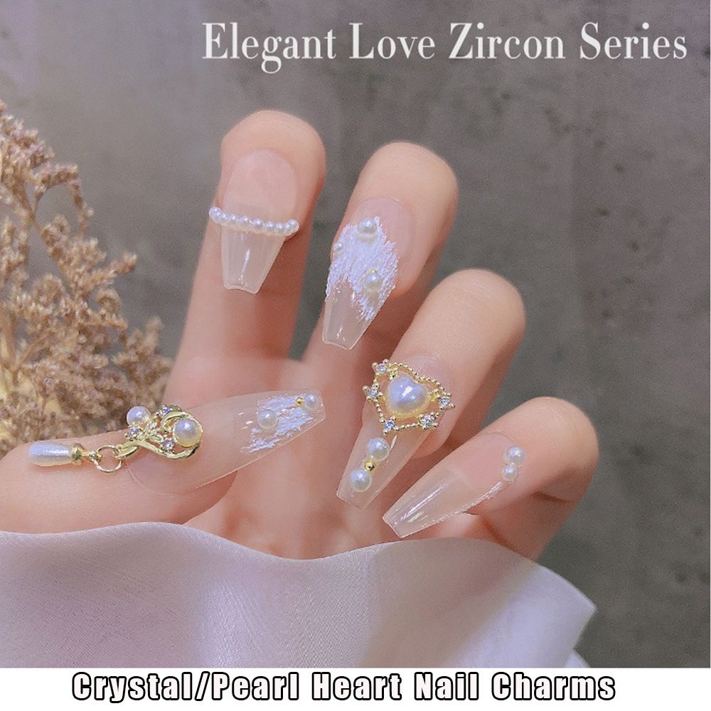 Miếng Dán Trang Trí Móng Tay 3D OKDEALS|Trang Trí Móng Tay Trái Tim|Mặt Dây Chuyền Đính Đá Zircon Mới