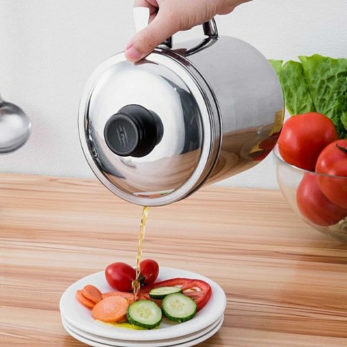 [Mã LIFEHLSALE2 giảm 10% đơn 0Đ] Ca Lọc Dầu Ăn Có Lưới Lọc Cặn bằng INOX 304. Bình Đựng Dầu chiên lọc cặn dung tích 1,2L