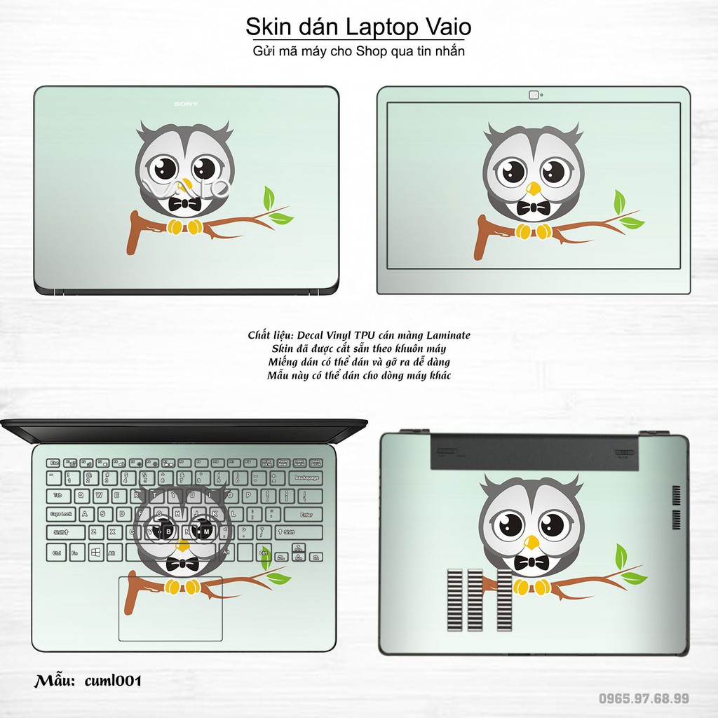 Skin dán Laptop Sony Vaio in hình Cú mèo (inbox mã máy cho Shop)