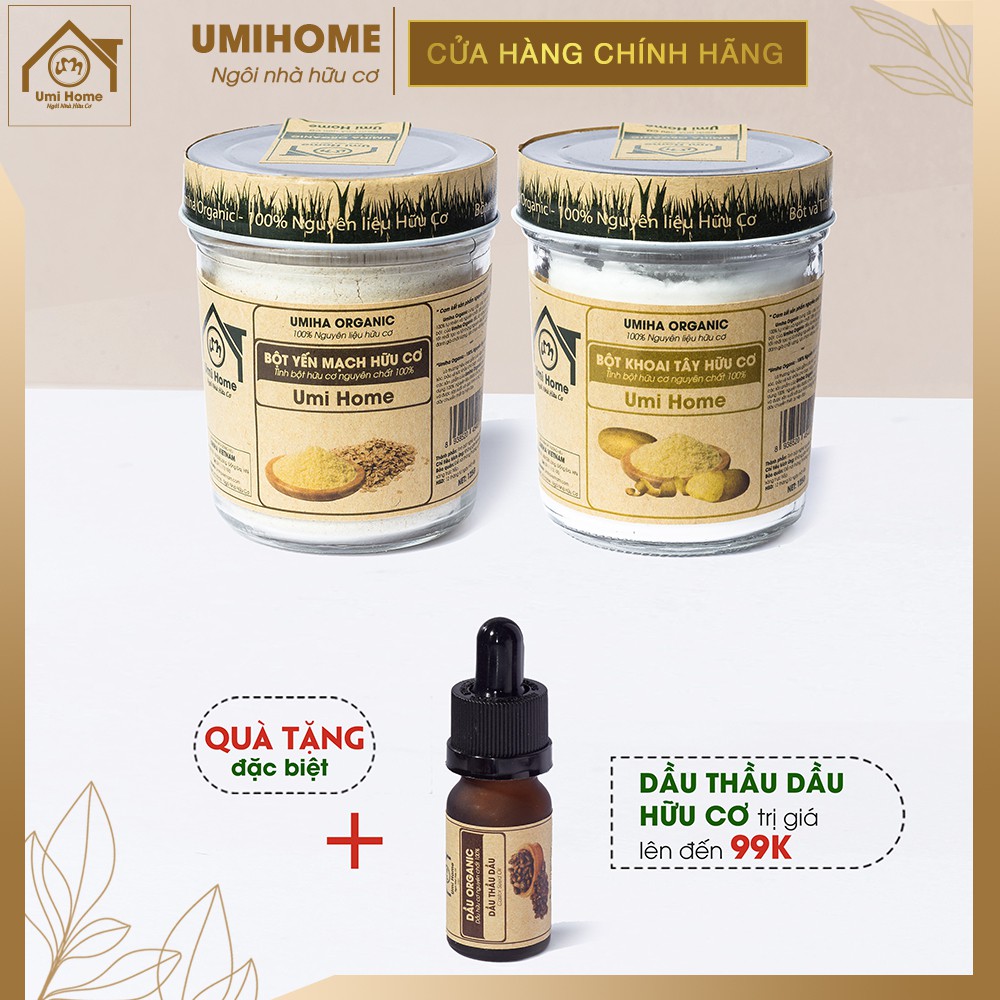 Combo 2 bột đắp mặt và dưỡng da gồm bột Yến Mạch và bột Khoai Tây 125g nguyên chất Umihome| Tặng kèm Dầu Thầu Dầu 10ml