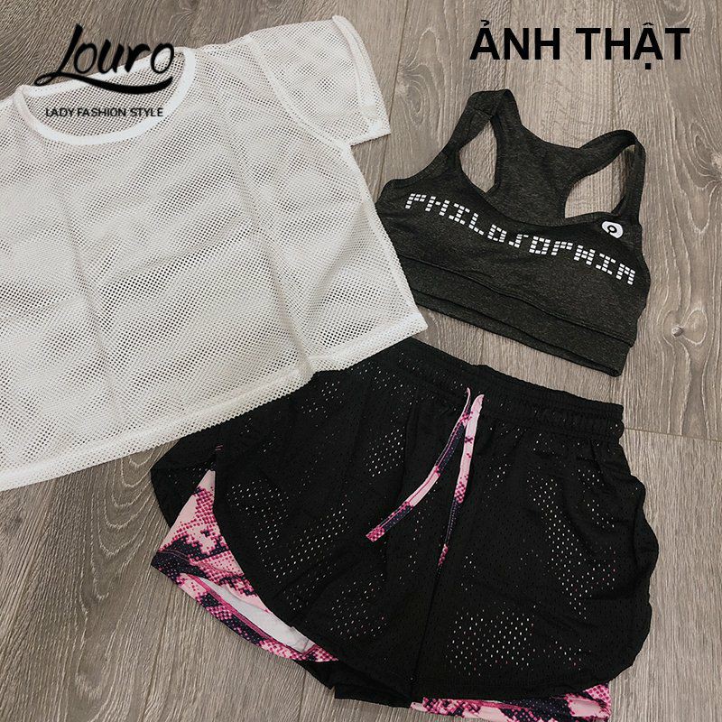 Áo lưới tập thể thao Louro AF10, kiểu áo lưới tập gym, yoga, zumba, chạy bộ, vải lưới thông thoáng khi vận động