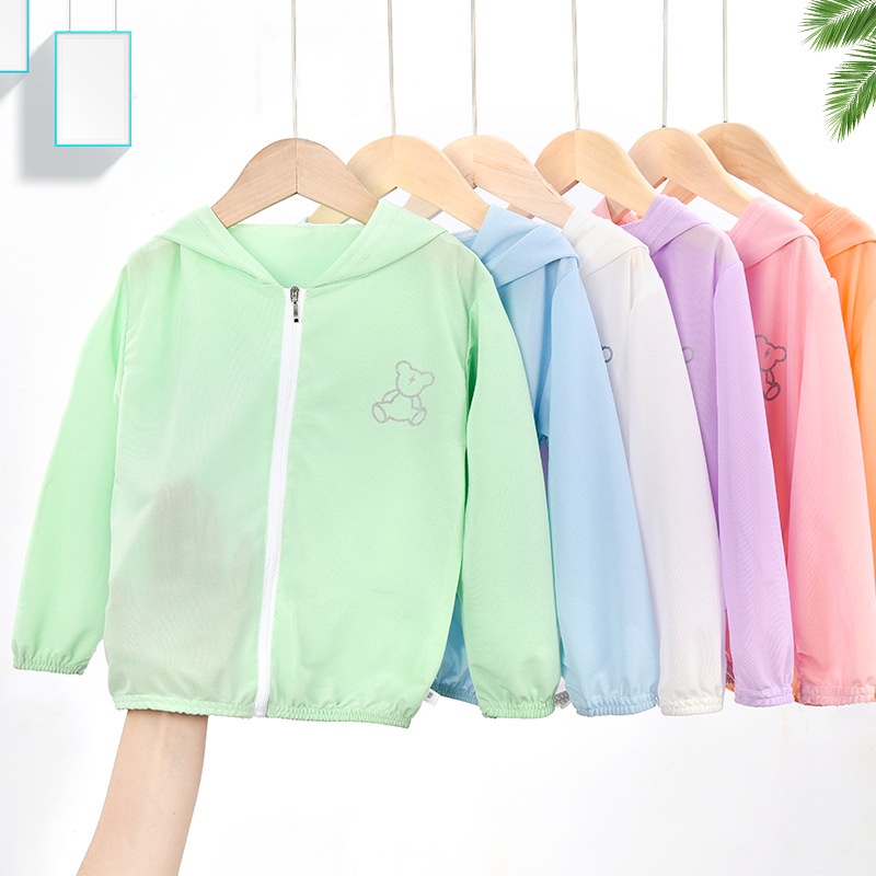 Áo Khoác Chống Nắng Vải Lụa Mát Mỏng Có Mũ Trùm Thoáng Khí Thời Trang Mùa Hè Cho Bé