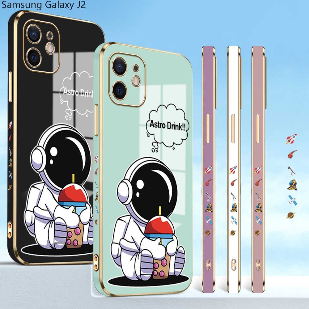 Samsung Galaxy J2 J4 J6 J7 Prime Plus Pro 2018 2017 J4+ J6+ For Phone Case Soft Casing Silicone Cartoon Cute Astronaut Electroplating Full Cover Shockproof TPU Cases