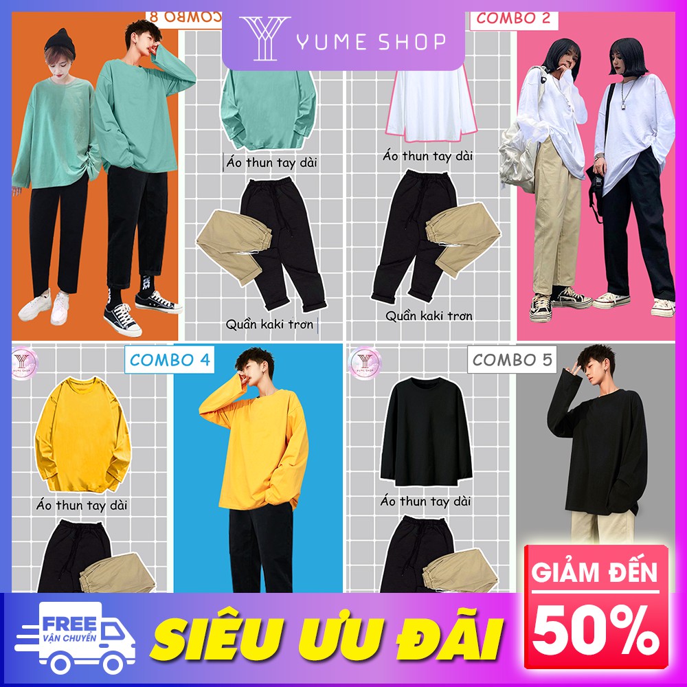 Combo Áo thun trơn + Quần baggy kaki trơn phong cách Basic