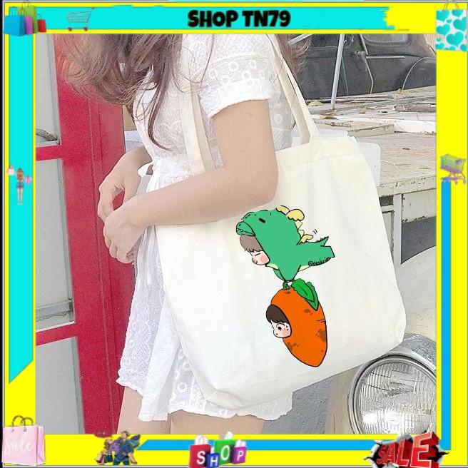Túi tote túi vải CỦ CẢI thời trang phong cách Hàn quốc, có khóa miệng to rộng đi học , đi chơi, đi làm giá rẻ CC-01