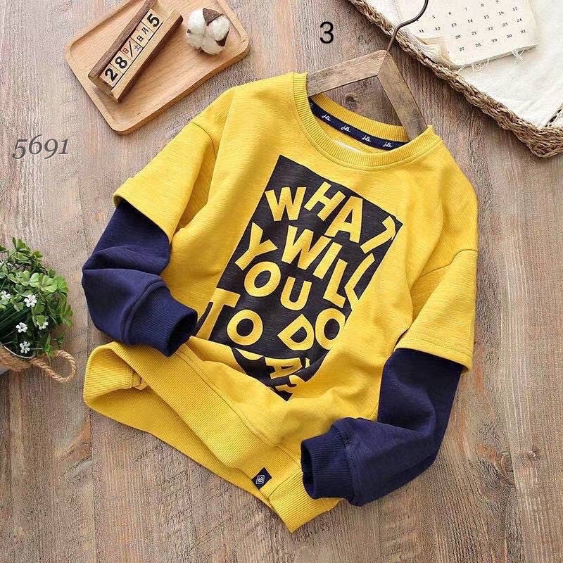 Áo nỉ da cá dài tay in chữ what will you do today , tay phối màu cá tính cho bé trai RIo hàng có sẵn kèm video
