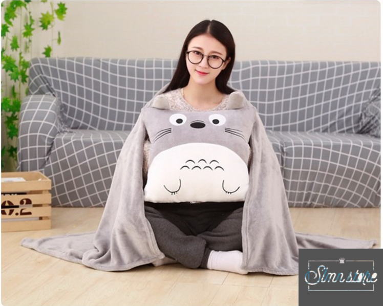 Gối mền 3 trong 1 Totoro vuông loại 1, nỉ nhung siêu mịn, bộ chăn gối văn phòng. SD2_GMTOTO_v