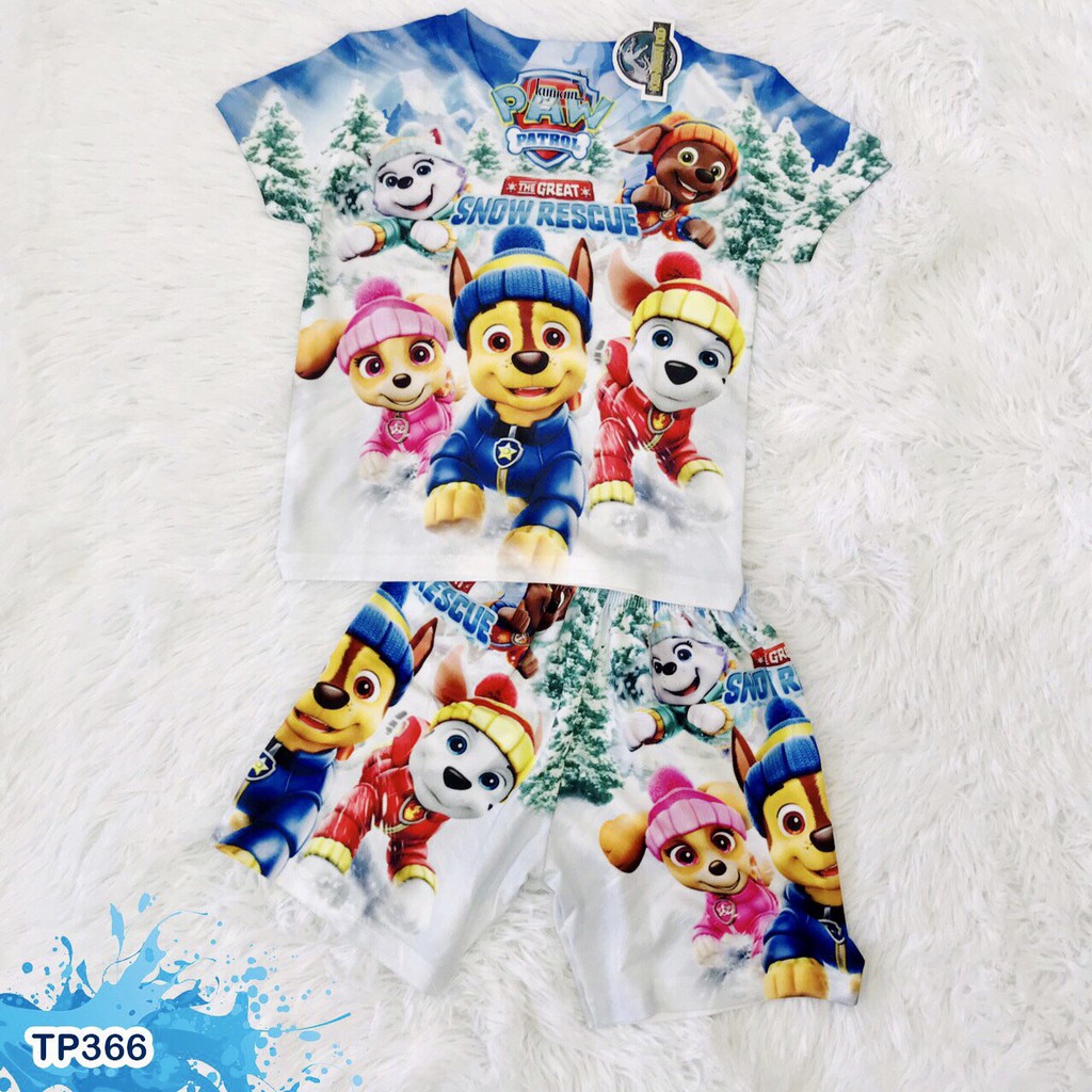 [Cao cấp ] Đồ Bộ Thái Tay Ngắn Thun Lạnh In Hình 3D Hoạt Hình PAW PATROL Biệt Đội Noel Cho Bé Trai Và Bé Gái Từ 10kg