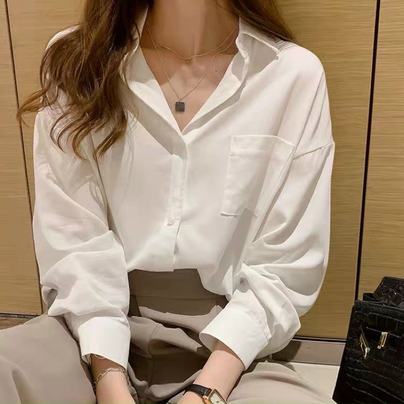 Áo sơ mi nữ form rộng UNISIEX trắng trơn dài tay basic cao cấp phong cách trẻ trung năng động ASM01