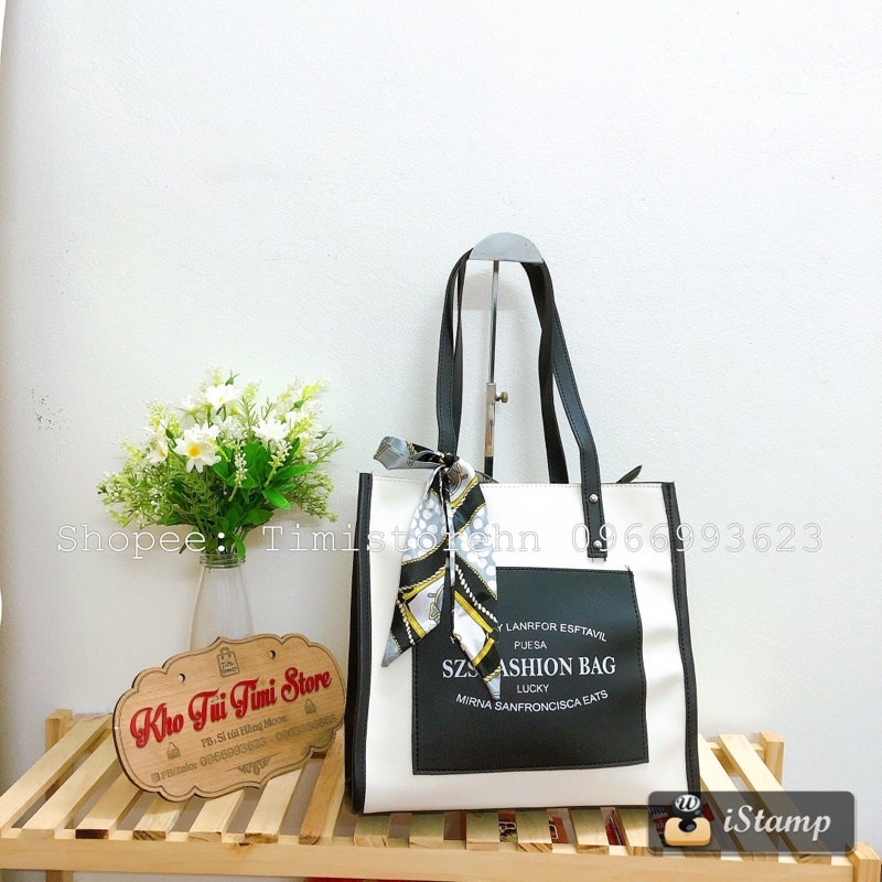 Túi xách công sở nữ to, Túi tote bag da Fashion kèm khăn vừa A4, iPad, tài liệu da dày đi học, đi làm TIMISTOREHN T101
