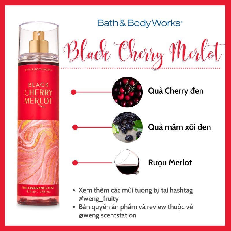 Xịt thơm toàn thân bodymist Bath & Body Works mùi Black Cherry Merlot