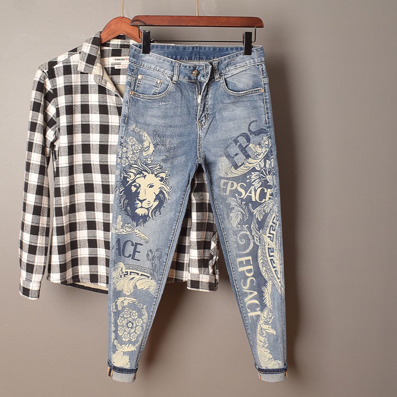 Quần Jean Dáng Ôm In Chữ Cá Tính Trẻ Trung Cho Nam