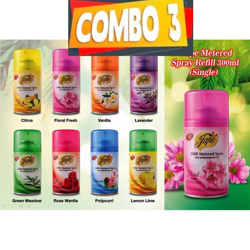 COMBO 3 mùi bất kỳ nước hoa xịt phòng Jape 300ml (Bình xịt, Ruột máy cho máy xịt phòng tự động, DÙNG CHO NHIỀU LOẠI MÁY)