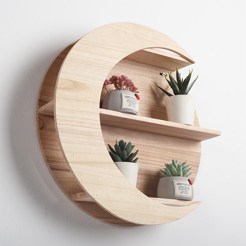 Kệ Gỗ Treo Tường Hình Mặt Trăng / Tròn Phong Cách Bắc Âu Đơn Giản Nghệ Thuật Dành Cho Trang Trí Nhà Cửa