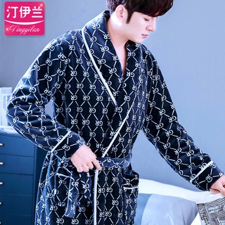 Áo Choàng Tắm/Ngủ Vải Lông Cừu San Hô Dày Thời Trang Xuân Đông Cho Nam