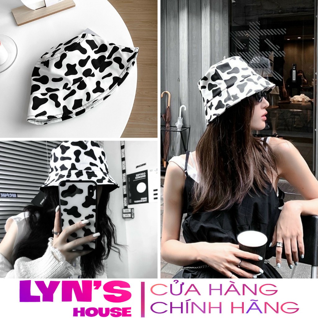 Mũ Bucket Bò Sữa Nữ Lynhouse Nón rộng vành nhỏ loang màu trắng đen chống nắng Ulzzang HOT