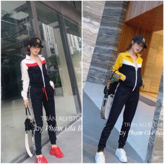 BÁN SỈ BỘ THỂ THAO NỮ KÉO KHOÁ ĐEN PHỐI MÀU