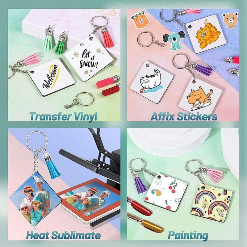 Móc Khóa Bằng Sợi Da Phối Tua Rua Mdf Truyền Nhiệt