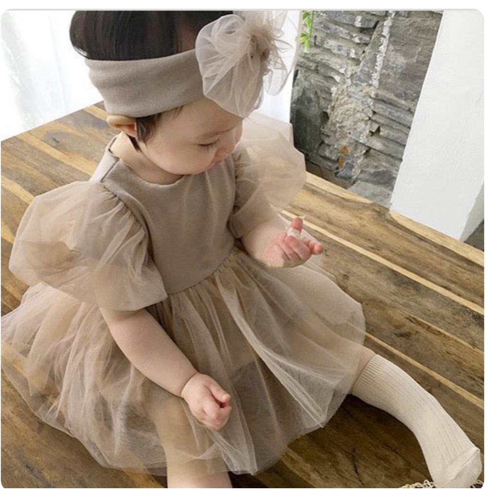 Body váy tay bồng kèm turban_