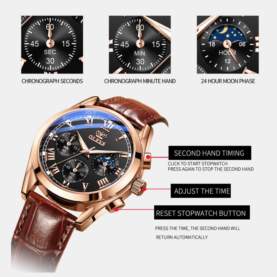 Đồng Hồ Nam dây da Olevs 2871 chính hãng chống nước , sang trọng ,đẳng cấp, chạy Full 6 kim-Gozid.watches