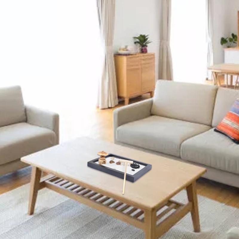 HO Nhật Bản Thiền Vườn Để Bàn 6x4 Inch Khay Lớn Cát Trắng Sông Đá Sỏi Rake Bộ Dụng Cụ Bàn Văn Phòng 