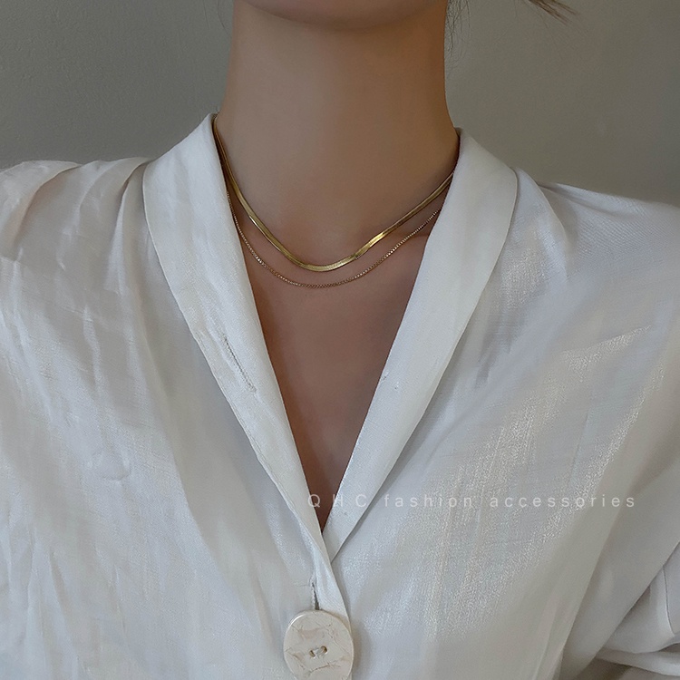 Vòng cổ Dạng Xích Đôi Hình Xương Rắn Phong Cách Hip Hop Cá Tính