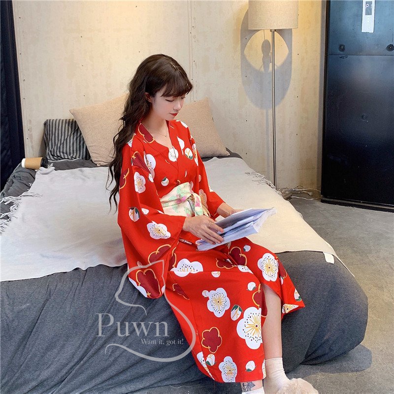 Trang phục Cosplay Kimono, Yukata hoa đỏ phong cách Nhật Bản xinh xắn đáng yêu Puwn Shop