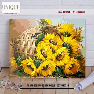 Tranh số hóa BH0706 hoa hướng dương size 40x50cm khung dày 2.5cm đã căng khung và đầy đủ phụ kiện